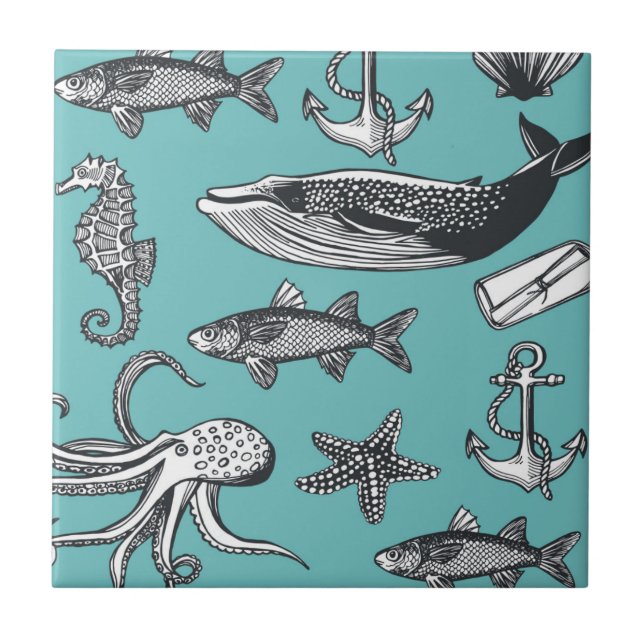 Carreau En Céramique Tout les motif de mer (Devant)