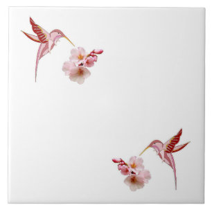 Carreau En Céramique Trépied d'oiseaux et de fleurs de cerisier de