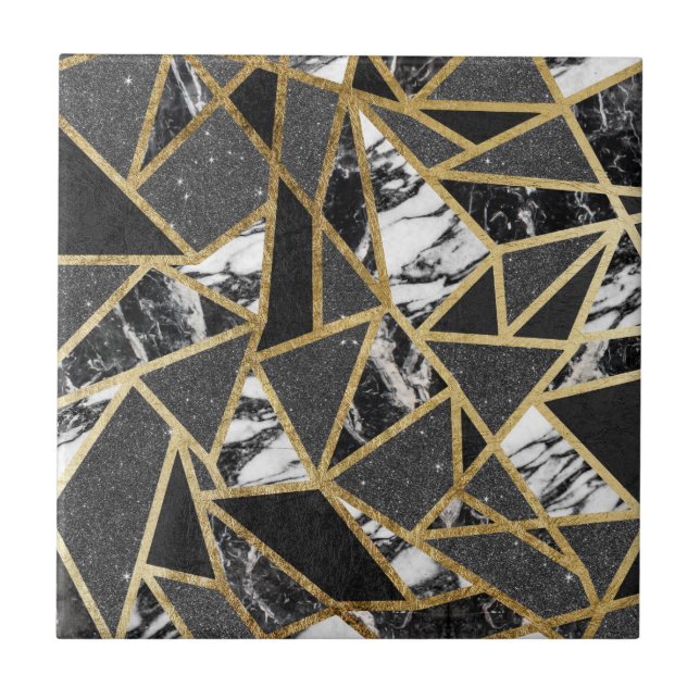 Carreau En Céramique Triangle géométrique de Faux d'or de marbre (Devant)