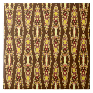 Carreau En Céramique Tribal Batik - Chocolat Brown et beige