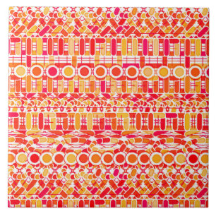 Carreau En Céramique Tribal Batik - corail orange et corail rose