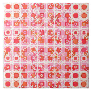 Carreau En Céramique Tribal Batik - fraise rose et rouge