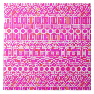 Carreau En Céramique Tribal Batik - rose fuchsia, magenta et corail