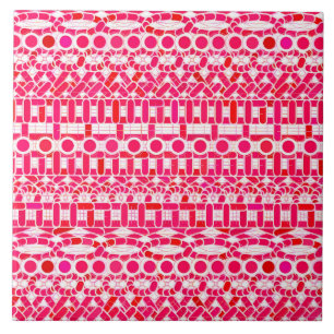 Carreau En Céramique Tribal Batik - Rouge profond, marron et blanc