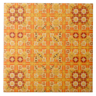 Carreau En Céramique Tribal Batik - tons ambre et marron