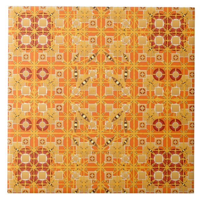 Carreau En Céramique Tribal Batik - tons ambre et marron (Devant)