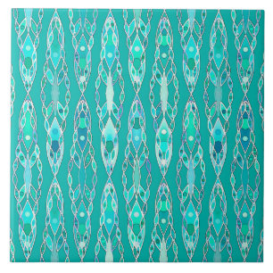 Carreau En Céramique Tribal Batik - Turquoise et Aquamarine