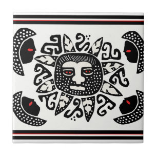 Carreau En Céramique Tribal Indian Sun Spirit