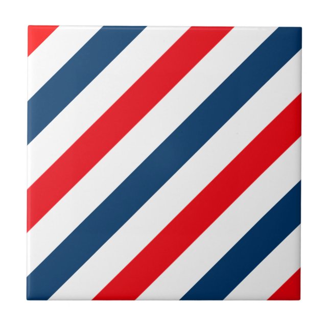 Carreau En Céramique Tricolor Diagonal Stripes (bleu, blanc et rouge) (Devant)