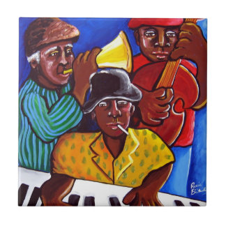 Carreau En Céramique Trio d'art populaire afro-américain de jazz