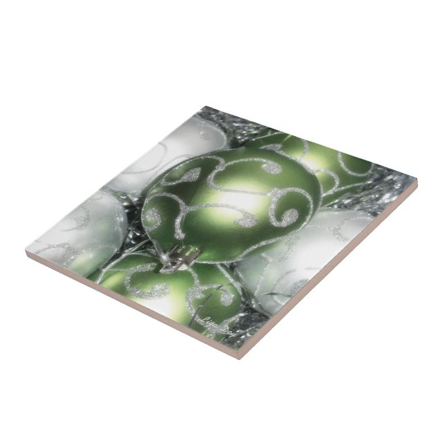 Carreau En Céramique Trivet/tuile 'vert et argenté' (Côté)