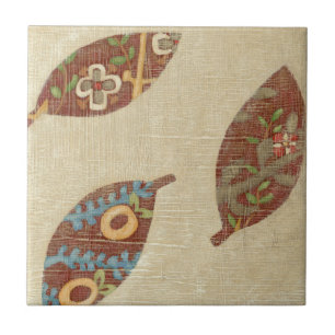 Carreau En Céramique Trois Feuilles sur l'Arrière - plan Texture Linen