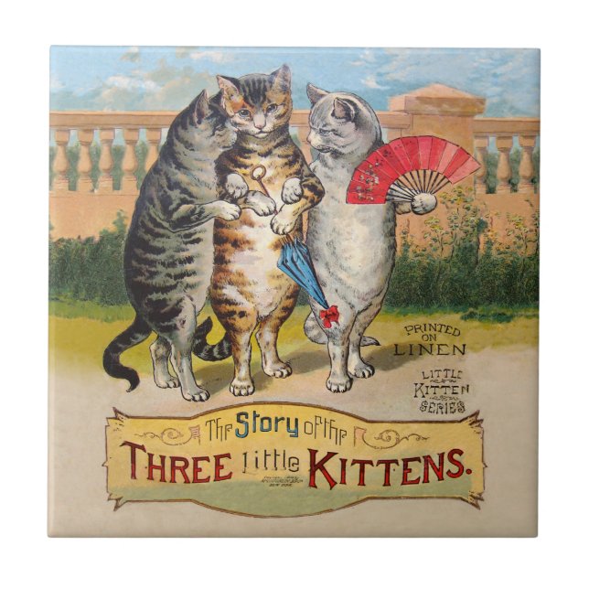 Carreau En Céramique Trois Petits Chatons Illustration de Mère l'Oie (Devant)
