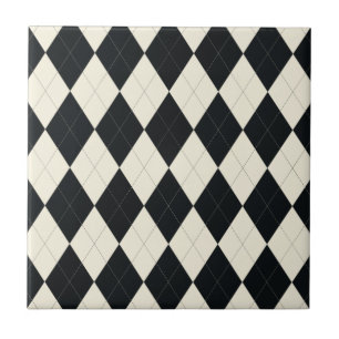 Carreau En Céramique Tuile à motifs de losanges noire et blanche
