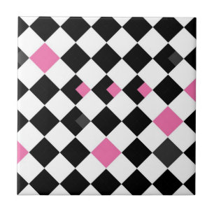 Carreau En Céramique Tuile à motifs de losanges rose et noire