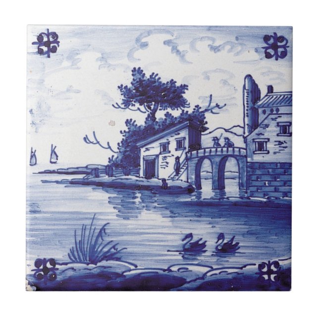 Carreau En Céramique Tuile bleue traditionnelle néerlandaise (Devant)