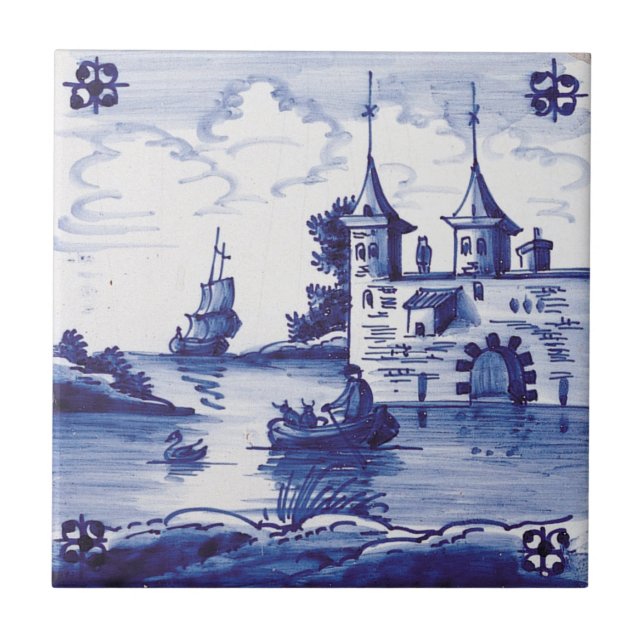 Carreau En Céramique Tuile bleue traditionnelle néerlandaise (Devant)