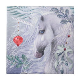 Carreau En Céramique Tuile d'art de licorne de Noël
