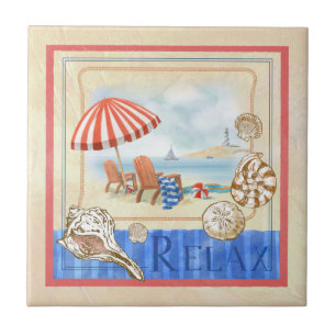 Carreau En Céramique Tuile d'art de scène de plage de bord de la mer