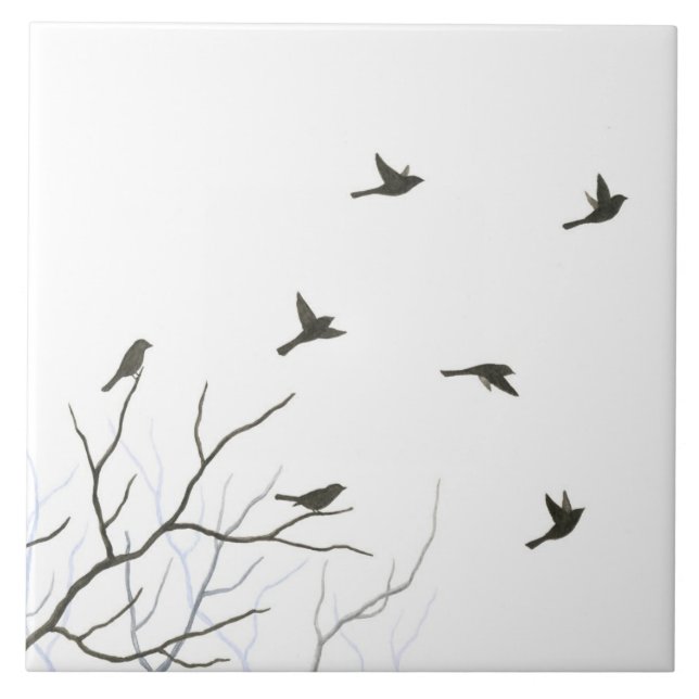 Carreau En Céramique Tuile d'art de silhouette d'oiseaux de vol (Devant)