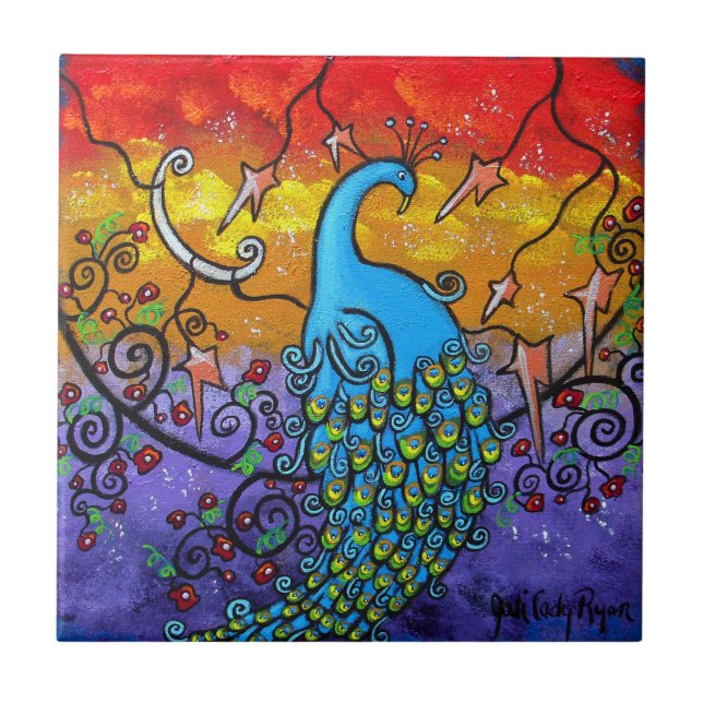 Carreau En Céramique Tuile d'art Peacock Enchantantantant (Devant)