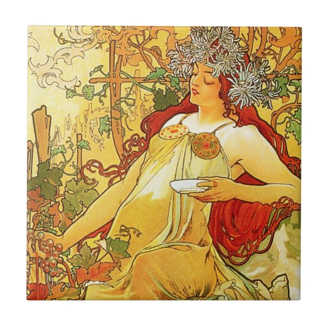Carreau En Céramique Tuile d'automne d'Alphonse Mucha (Devant)