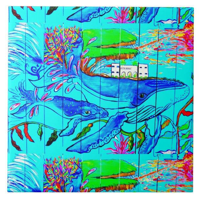 Carreau En Céramique tuile de baleines sous-marines (Devant)
