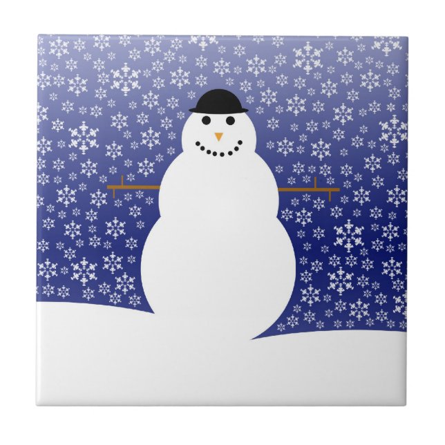 Carreau En Céramique Tuile de bonhomme de neige d'hiver (Devant)