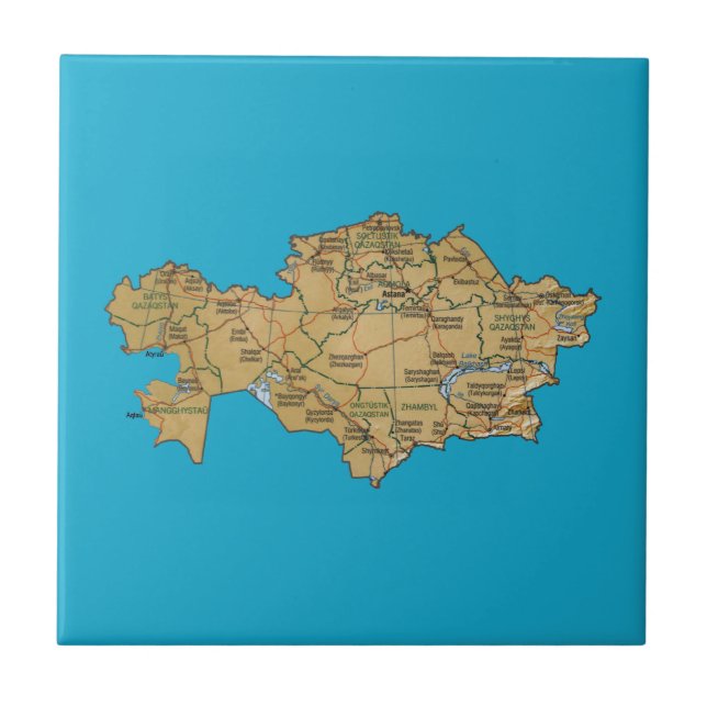 Carreau En Céramique Tuile de carte de Kazakhstan (Devant)