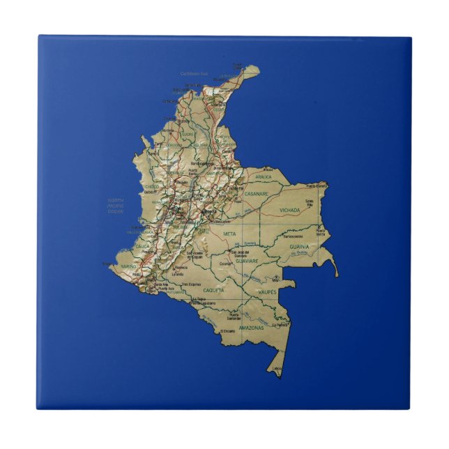 Carreau En Céramique Tuile de carte de la Colombie (Devant)