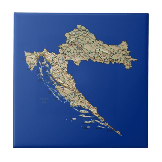 Carreau En Céramique Tuile de carte de la Croatie (Devant)