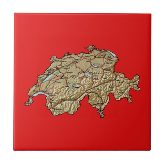 Carreau En Céramique Tuile de carte de la Suisse (Devant)