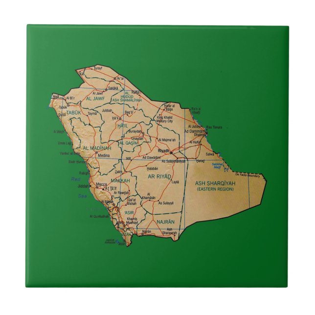 Carreau En Céramique Tuile de carte de l'Arabie Saoudite (Devant)