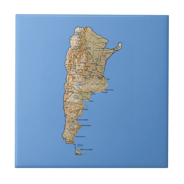 Carreau En Céramique Tuile de carte de l'Argentine (Devant)