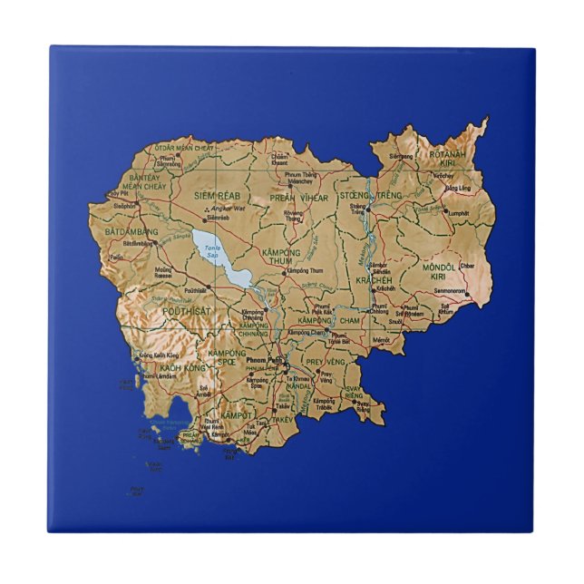 Carreau En Céramique Tuile de carte du Cambodge (Devant)