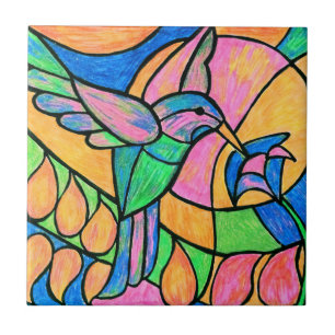Carreau En Céramique Tuile de colibri en verre souillé