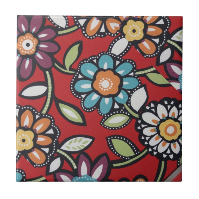 Carreau En Céramique tuile de fleurs peintes à la main (Devant)