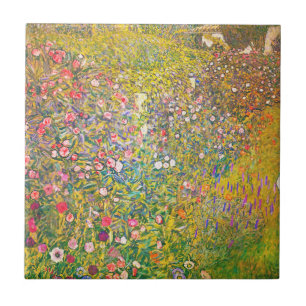 Carreau En Céramique Tuile de fleurs roses Gustav Klimt