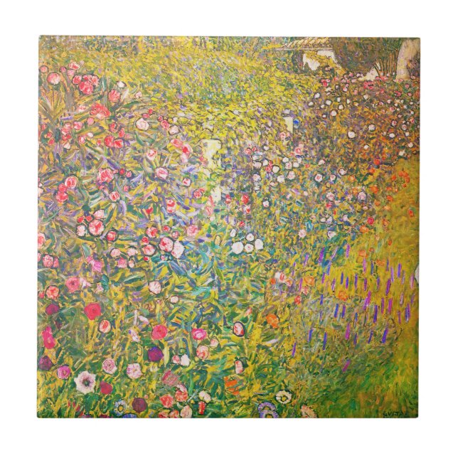 Carreau En Céramique Tuile de fleurs roses Gustav Klimt (Devant)