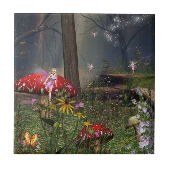 Carreau En Céramique Tuile de forêt de féerie (Devant)