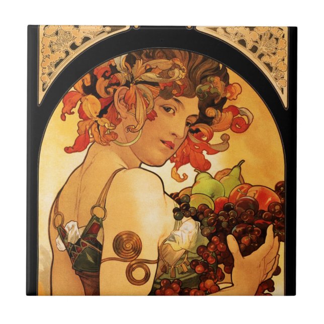 Carreau En Céramique Tuile de fruit d'Alphonse Mucha (Devant)