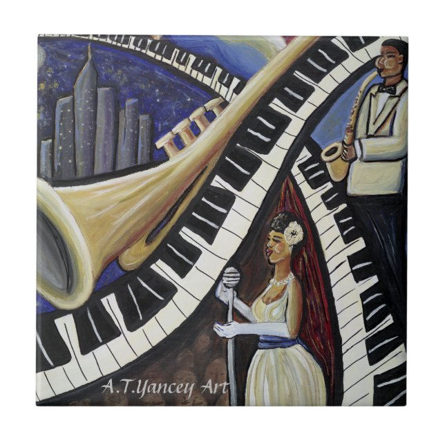 Carreau En Céramique Tuile de jazz de clair de lune (Devant)