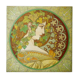 Carreau En Céramique Tuile de laurier d'Alphonse Mucha