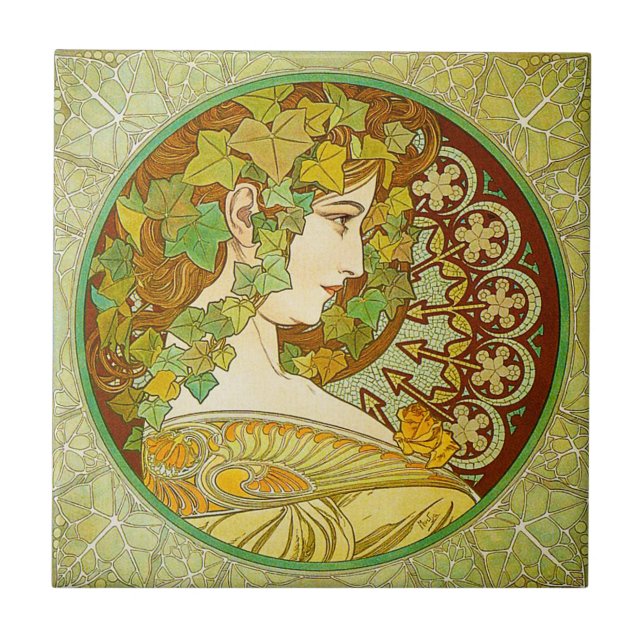 Carreau En Céramique Tuile de laurier d'Alphonse Mucha (Devant)