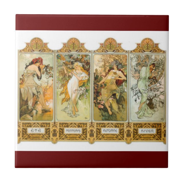 Carreau En Céramique Tuile de Nouveau Mucha d'art (Devant)