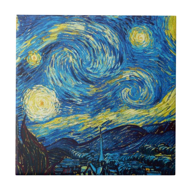 Carreau En Céramique Tuile de nuit étoilée de Van Gogh (Devant)