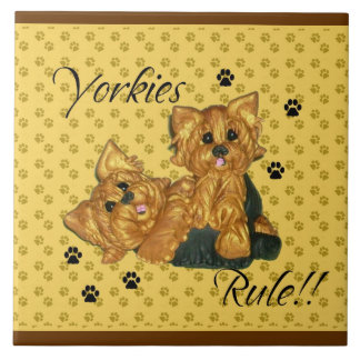 Carreau En Céramique Tuile de Pawprint de règle de Yorkies