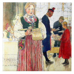 Carreau En Céramique Tuile de peinture de famille d'aquarelle de Carl