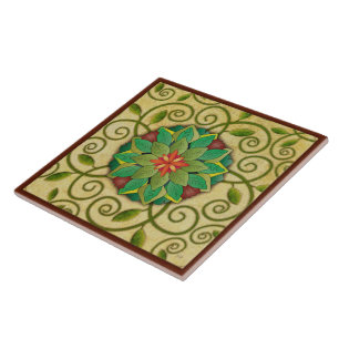 Carreau En Céramique Tuile de rosette de feuille