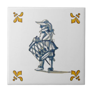 Carreau En Céramique Tuile de tambour Delft c 1890 en bleu, gris et jau
